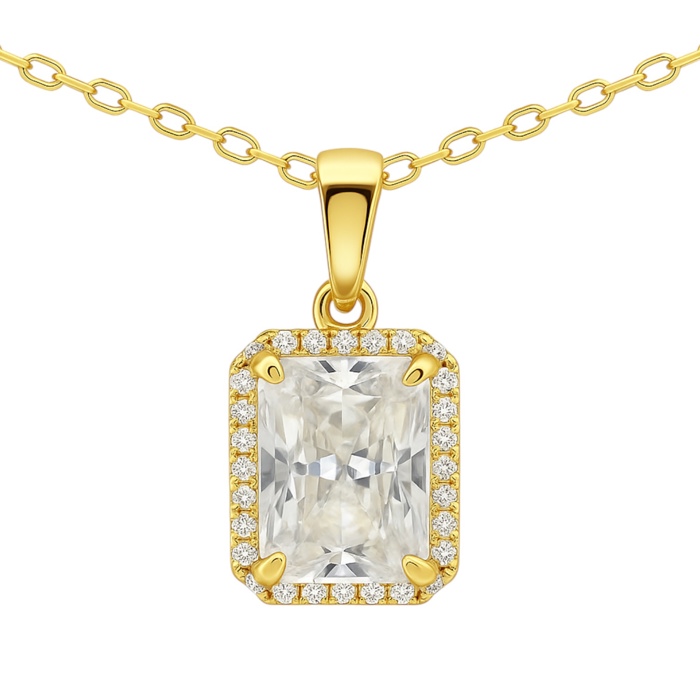Sterling Silver 3.0CT Radiant Cut Halo Moissanite Necklace