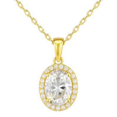 Sterling Silver 2.0CT Oval Moissanite W/ Halo Necklace