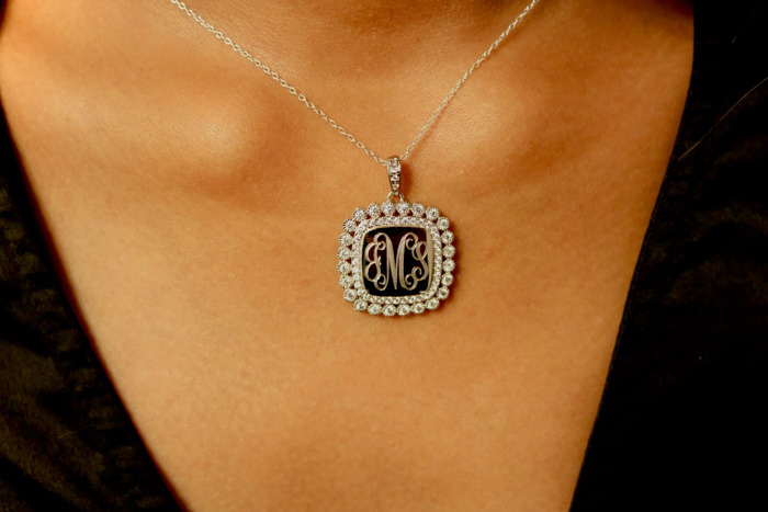 Sterling Silver Decorative Large Soft Square Monogram Necklace