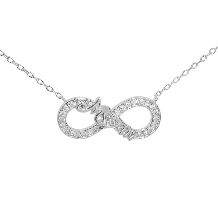 Sterling Silver CZ Infinity "Mom" Heart Necklace