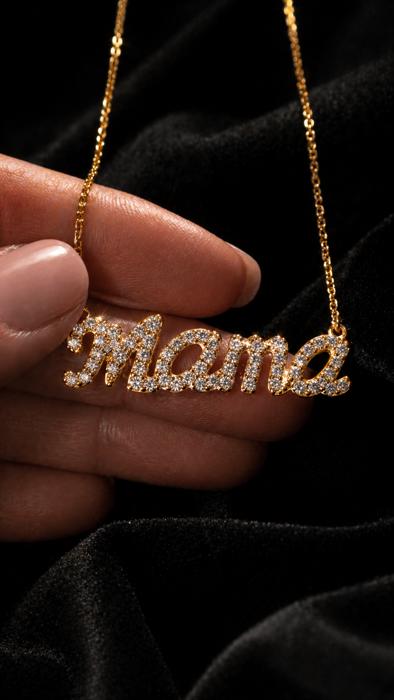 Sterling Silver CZ "MAMA" Necklace (2 Colors)