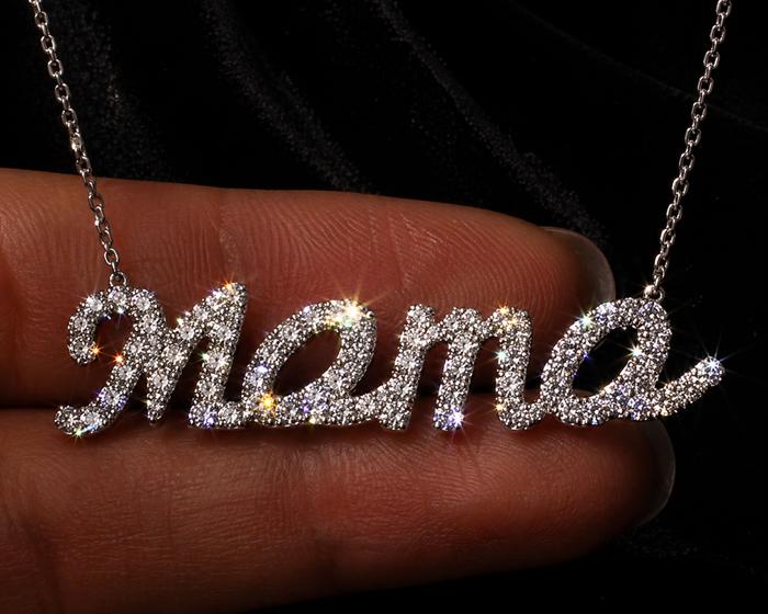Sterling Silver CZ "MAMA" Necklace (2 Colors)