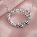  Sterling Silver Hollow CZ Oval W/ "MOM" & Heart Necklace