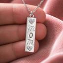  Sterling Silver Rectangle Pendant W/ Cut-Out "MOM" CZ Hearts Necklace