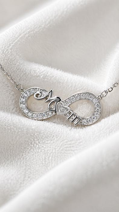 Sterling Silver CZ Infinity "Mom" Heart Necklace