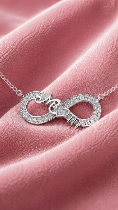 Sterling Silver CZ Infinity "Mom" Heart Necklace