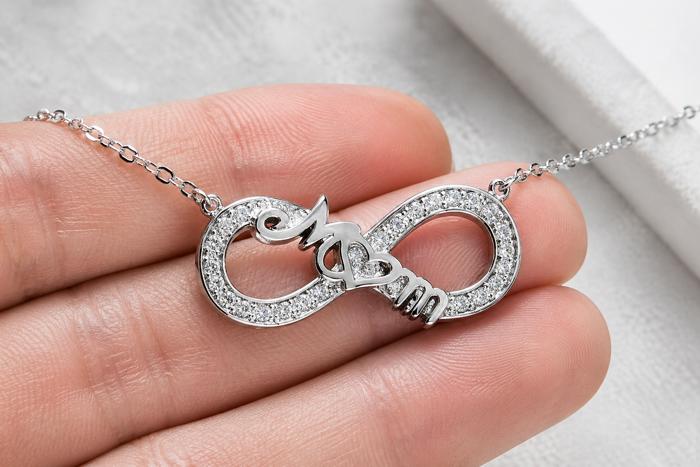 Sterling Silver CZ Infinity "Mom" Heart Necklace