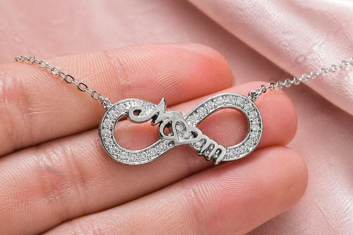 Sterling Silver CZ Infinity "Mom" Heart Necklace
