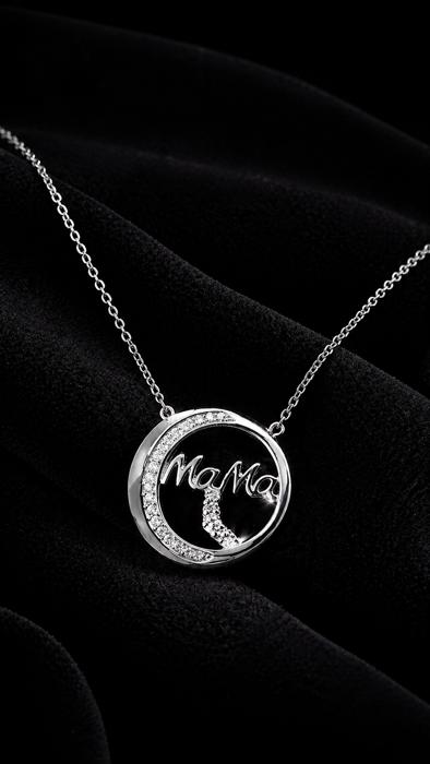 Sterling Silver CZ Round "MAMA" Necklace