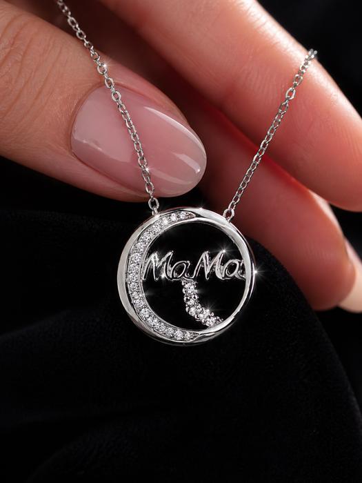 Sterling Silver CZ Round "MAMA" Necklace