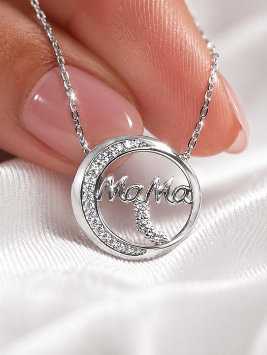 Sterling Silver CZ Round "MAMA" Necklace
