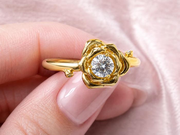 Sterling Silver Gold Plated CZ Rose Ring