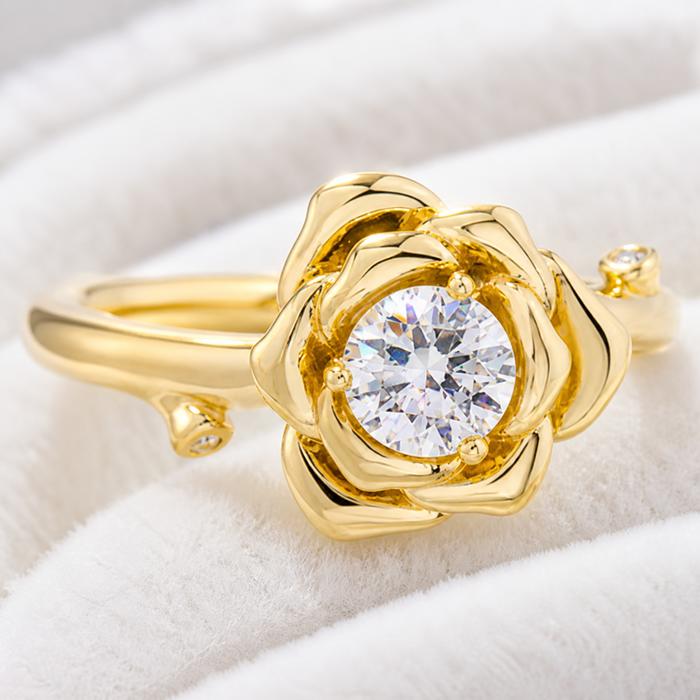 Sterling Silver Gold Plated CZ Rose Ring