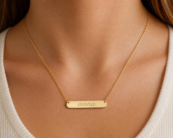 Sterling Silver Small Bar Necklace 35mm x 7mm
