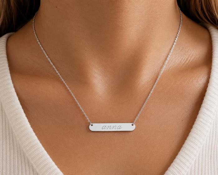 Sterling Silver Small Bar Necklace 35mm x 7mm