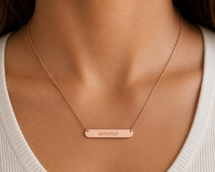 Sterling Silver Small Bar Necklace 35mm x 7mm