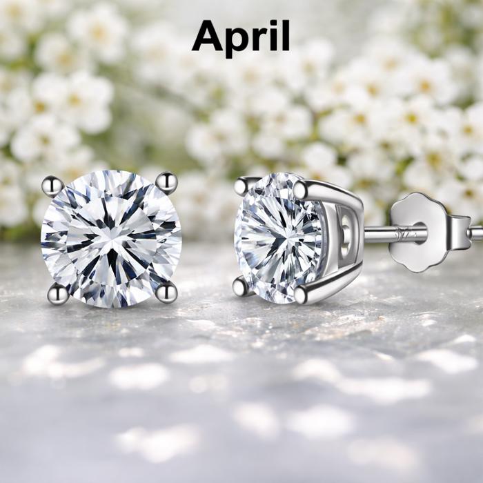 Sterling Silver 6mm CZ Birthstone Stud Earrings