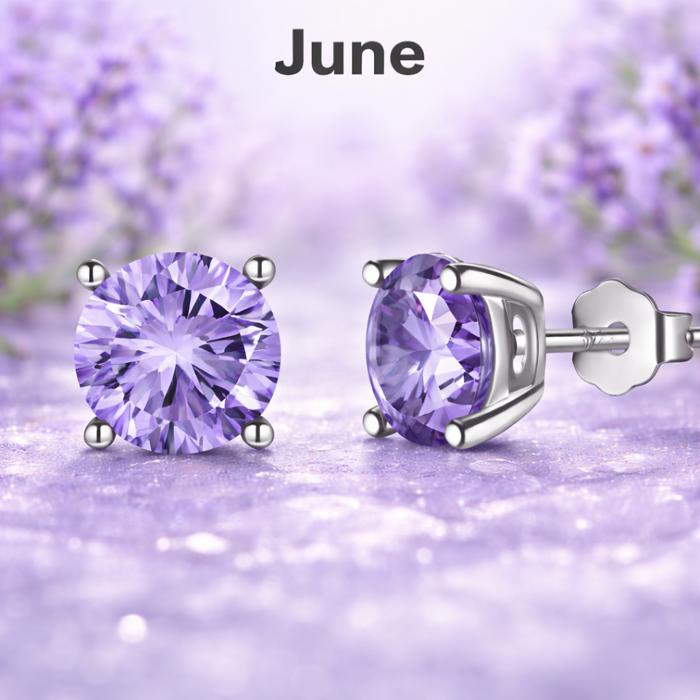 Sterling Silver 6mm CZ Birthstone Stud Earrings