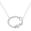  Sterling Silver Hollow CZ Oval W/ "MOM" & Heart Necklace
