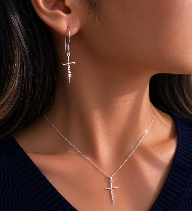 Sterling Silver Cross Necklace "Faith" Pendant