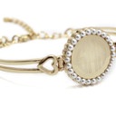  German Silver Engravable Round Pearl Princess Heart Adjustable Bangle Bracelet