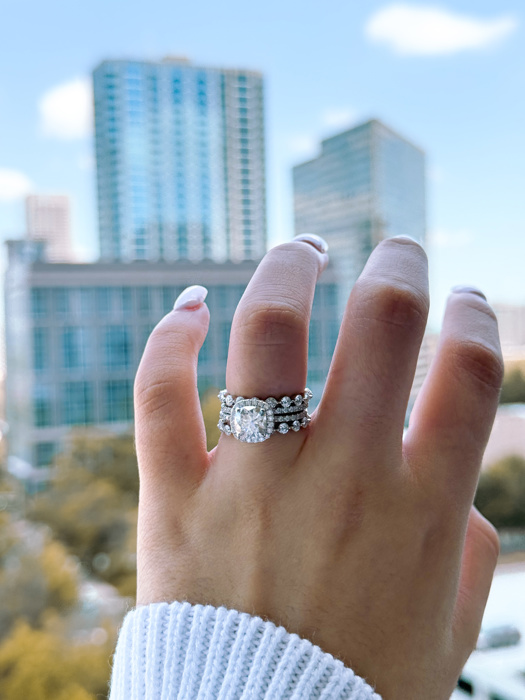 Sterling Silver 2.0ct Cushion Cut Halo Moissanite Eternity Stackable Bands 4 Piece Ring Set