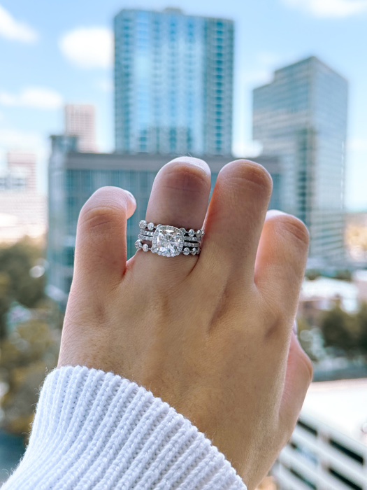 Sterling Silver 2.0ct Cushion Cut Halo Moissanite Eternity Stackable Bands 4 Piece Ring Set