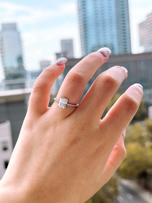 Sterling Silver Emerald Cut 6MM*8MM 2.0CT Moissanite Ring