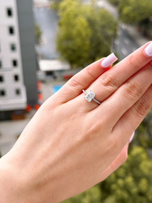Sterling Silver Emerald Cut 6MM*8MM 2.0CT Moissanite Ring