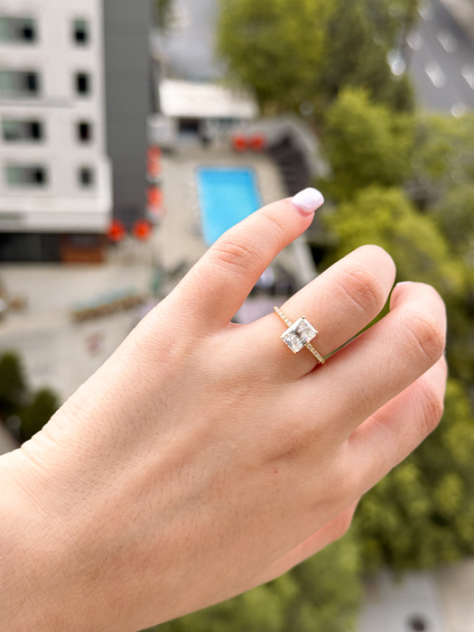 Sterling Silver Emerald Cut 6MM*8MM 2.0CT Moissanite Ring