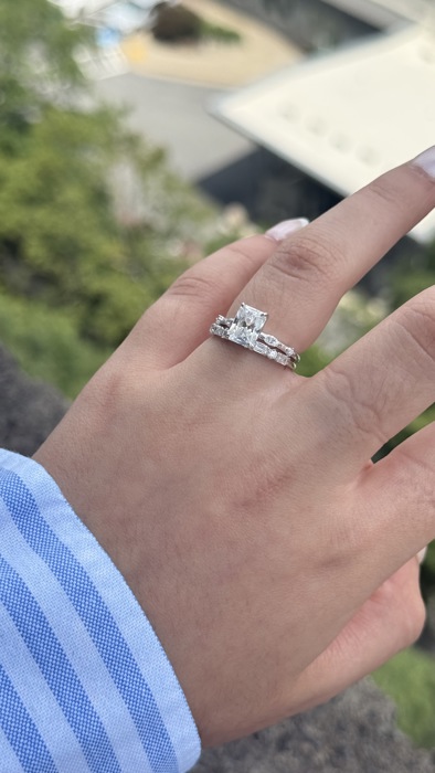 Sterling Silver Moissanite 2.0ct Radiant Cut Marquise Band, Baguette & Round Band Wedding Set