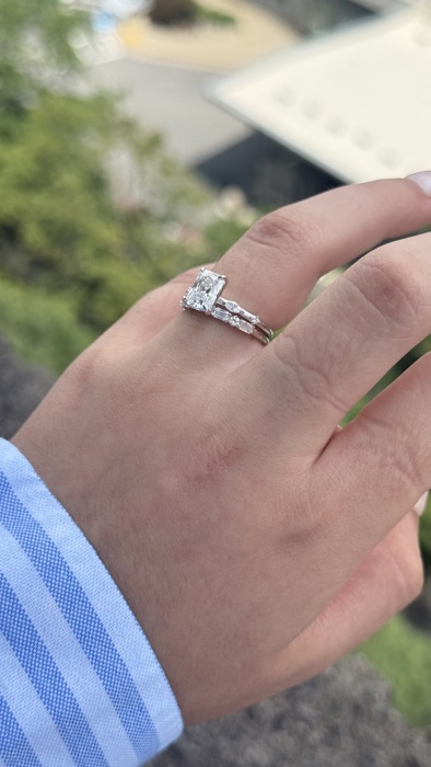 Sterling Silver Moissanite 2.0ct Radiant Cut Marquise Band, Baguette & Round Band Wedding Set