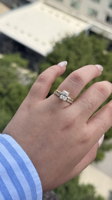 Sterling Silver Moissanite 2.0ct Radiant Cut Marquise Band, Baguette & Round Band Wedding Set