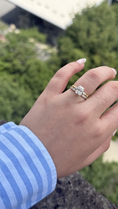 Sterling Silver Moissanite 2.0ct Radiant Cut Marquise Band, Baguette & Round Band Wedding Set