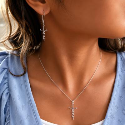 Sterling Silver "Jesus" Cursive Cross Necklace
