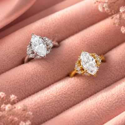 Sterling Silver 2.0ct Marquise Moissanite Cluster Ring