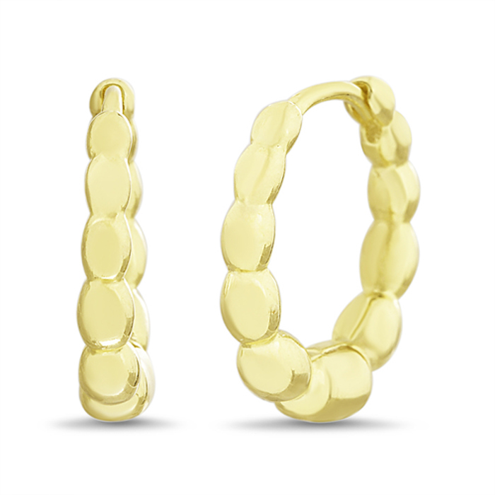 Sterling Silver Polished Beaded Huggie Hoop Earrings