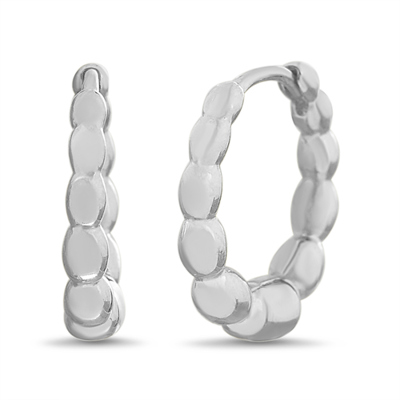 Sterling Silver Polished Beaded Huggie Hoop Earrings