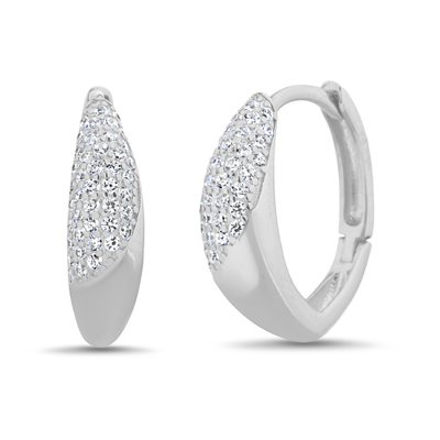 Sterling Silver CZ Pave Huggie Hoop Earrings