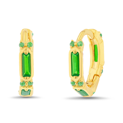Sterling Silver Gold Plated Colored Glass Huggie Hoop Earrings