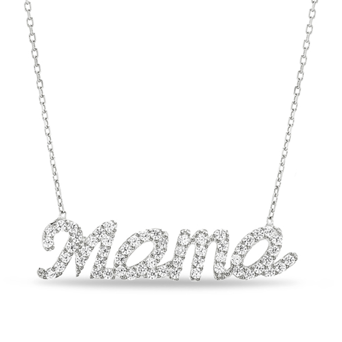 Sterling Silver CZ "MAMA" Necklace (2 Colors)