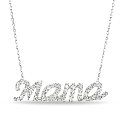 Sterling Silver CZ "MAMA" Necklace (2 Colors)