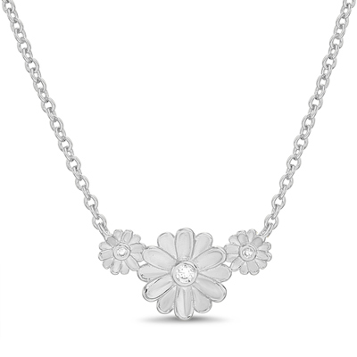 Sterling Silver CZ Center Triple Flower Necklace