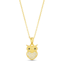  Sterling Silver CZ Black Eyed Owl Necklace