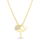  Sterling Silver CZ Heart, Cross, and Anchor Paperclip Necklace