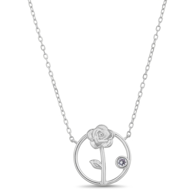 Sterling Silver Lavender CZ Circle Flower Necklace