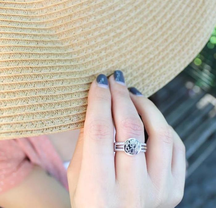 Engravable Sterling Silver Rope Jacket Stackable Ring