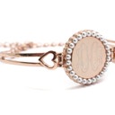  German Silver Engravable Round Pearl Princess Heart Adjustable Bangle Bracelet