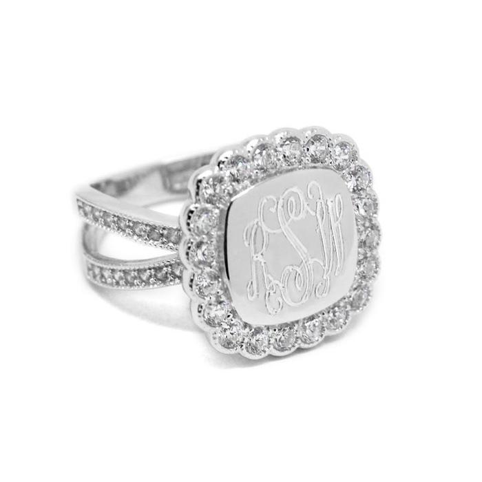 Elegant Engravable Sterling Silver CZ Single Split Band Ring