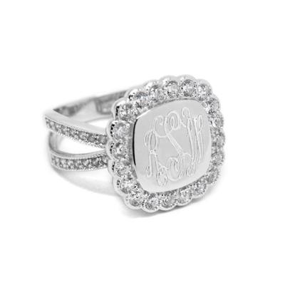 Elegant Engravable Sterling Silver CZ Single Split Band Ring